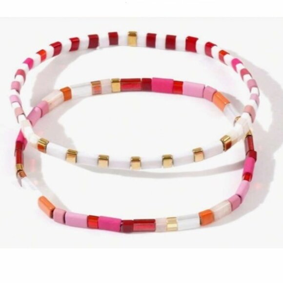 Beaded Chicklet Bracelet Tila beads / Bracelet perles de Tila élastique - Picture 1 of 4